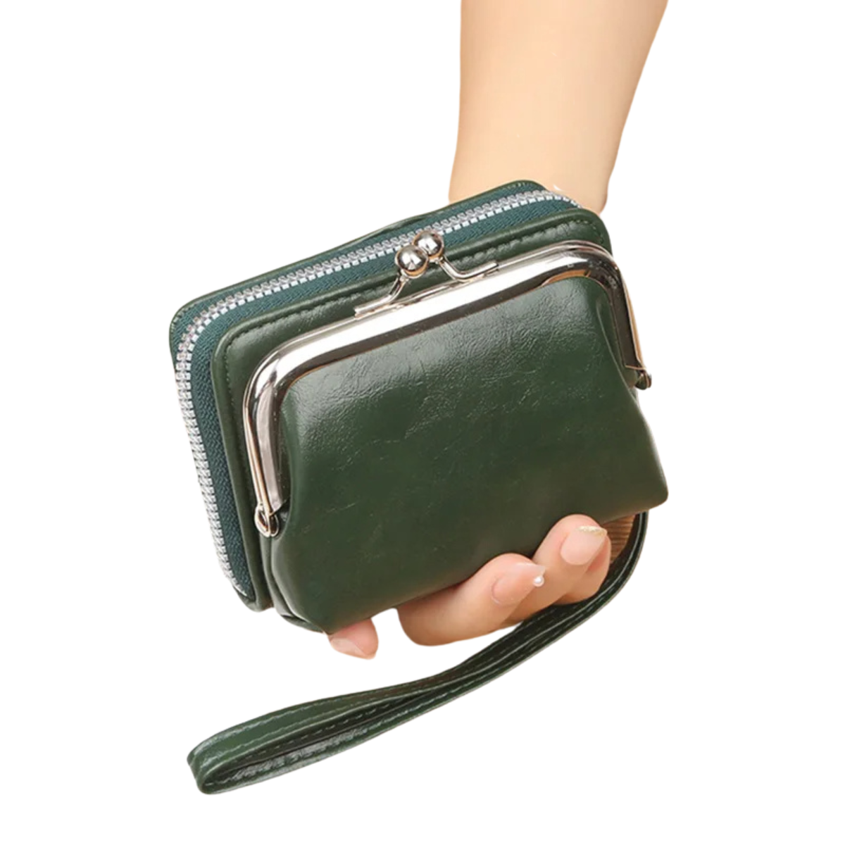 Women's Wallet Wrist Vintage Coin Purse with Zipper and Kiss Lock