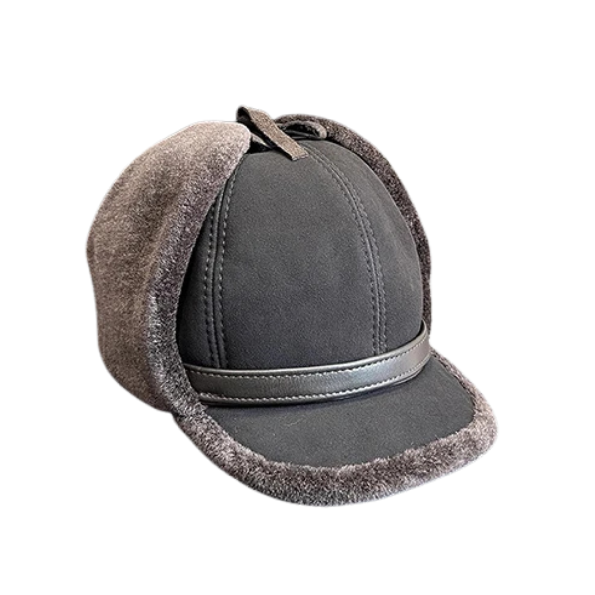 Men's Leather Winter Hat - Fur Lined Bomber Cap with Warm Earflaps