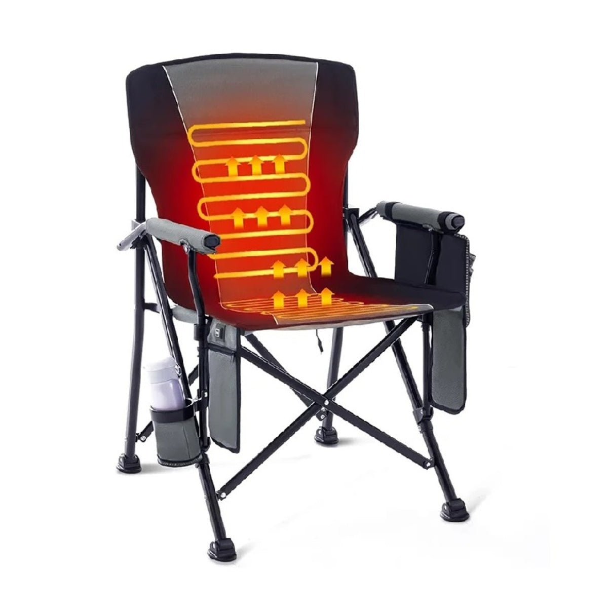 Heated Folding Camping Chair - Portable Heavy-Duty with Cup Holder
