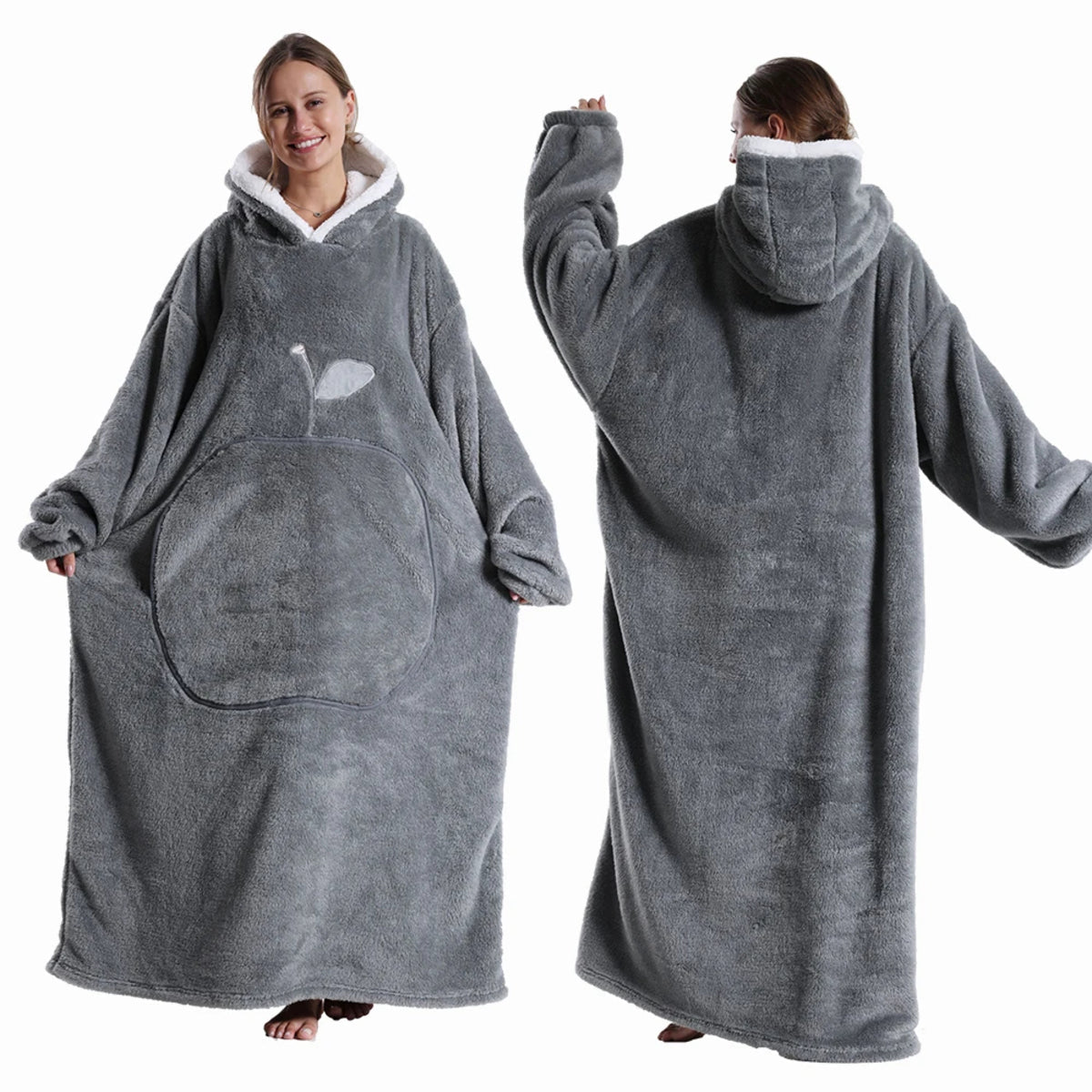 Extra Long Wearable Blanket - Hooded Flannel with Sleeves for Adults