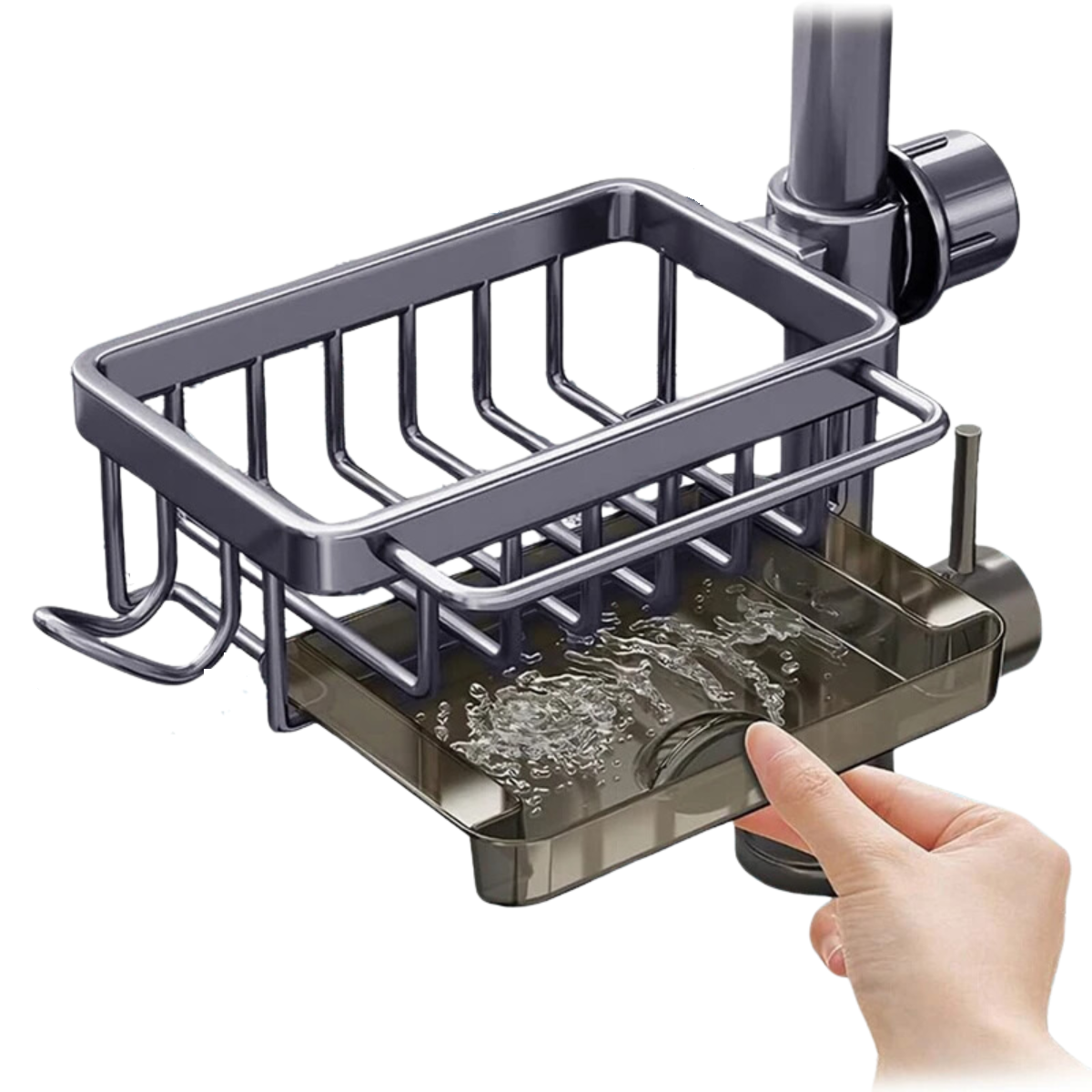 Kitchen Sink Faucet Organizer with Drain Tray and Towel Rack