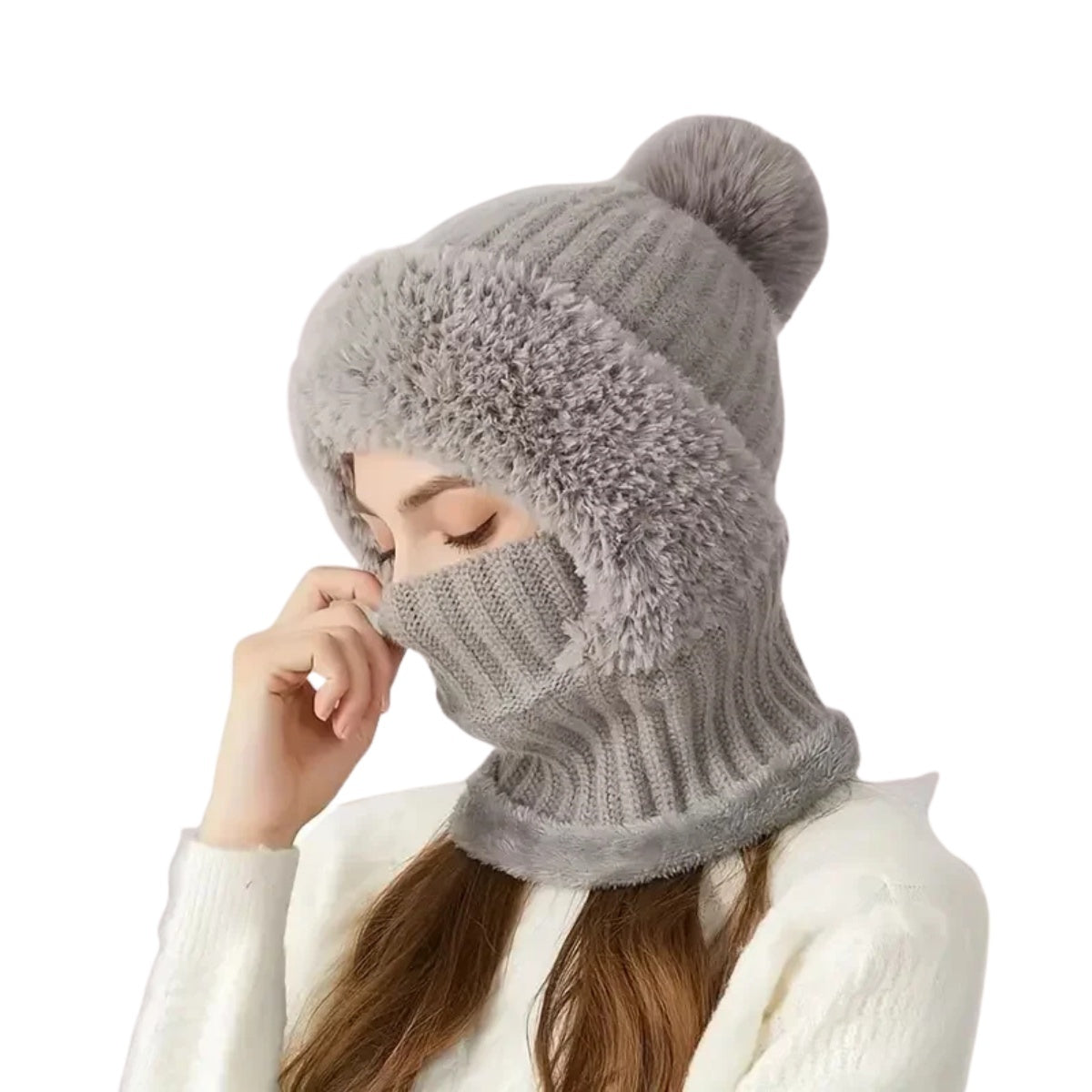 Thermal Fleece Cycling Beanie - Windproof Knit Hat with Ear Covers Neck Warmer