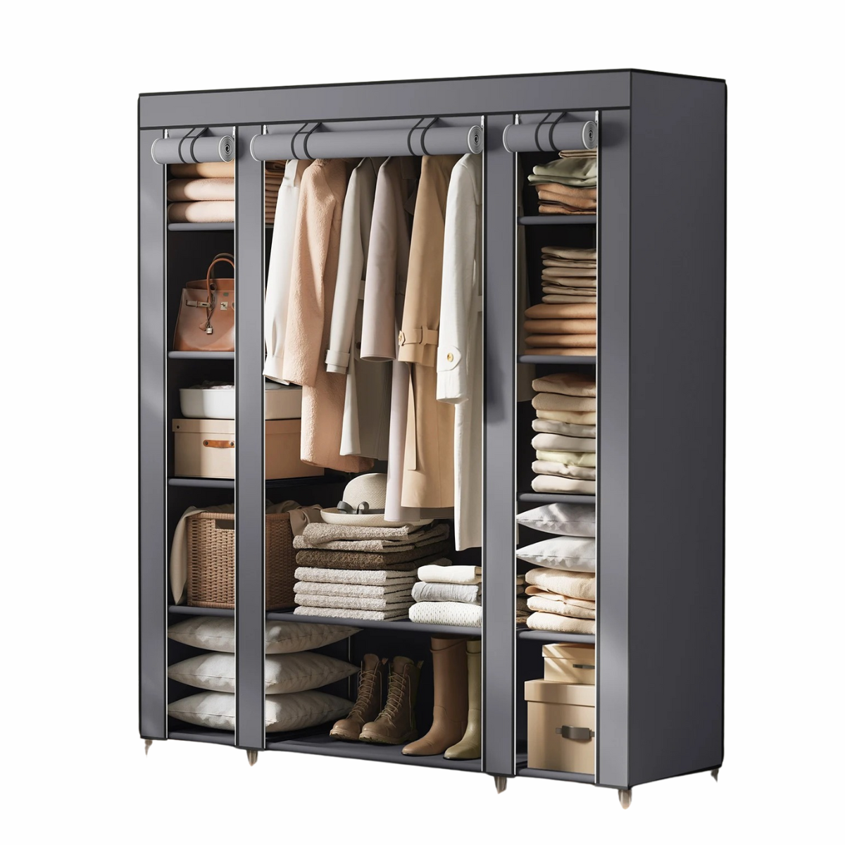 Portable Closet Wardrobe - Clothes Rail with Fabric Cover and Storage