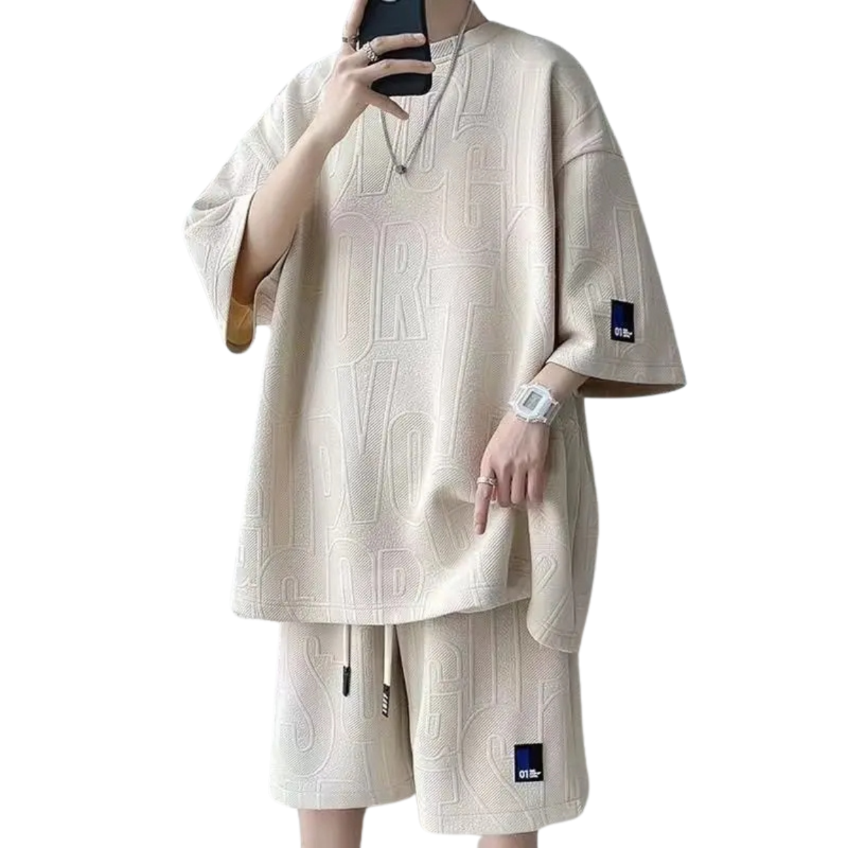 Men's 3D Waffle Summer Tracksuit - Casual T-Shirt and Shorts Set