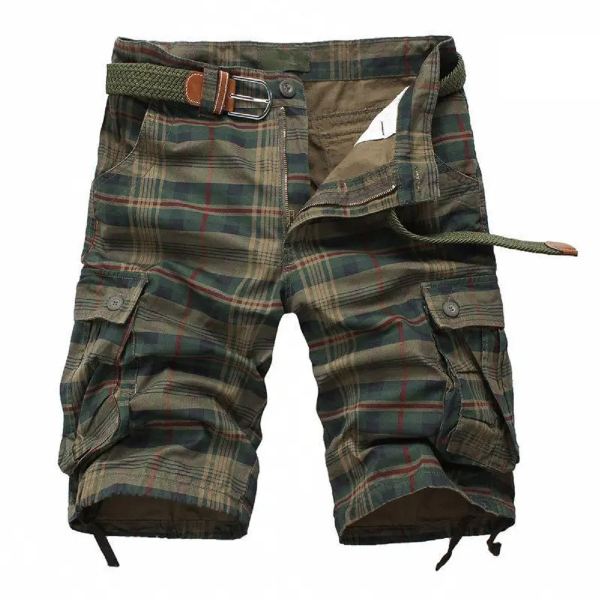 Men's Plaid Beach Shorts - Casual Summer Military-Style Short Pants