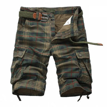 Men's Plaid Beach Shorts - Casual Summer Military-Style Short Pants