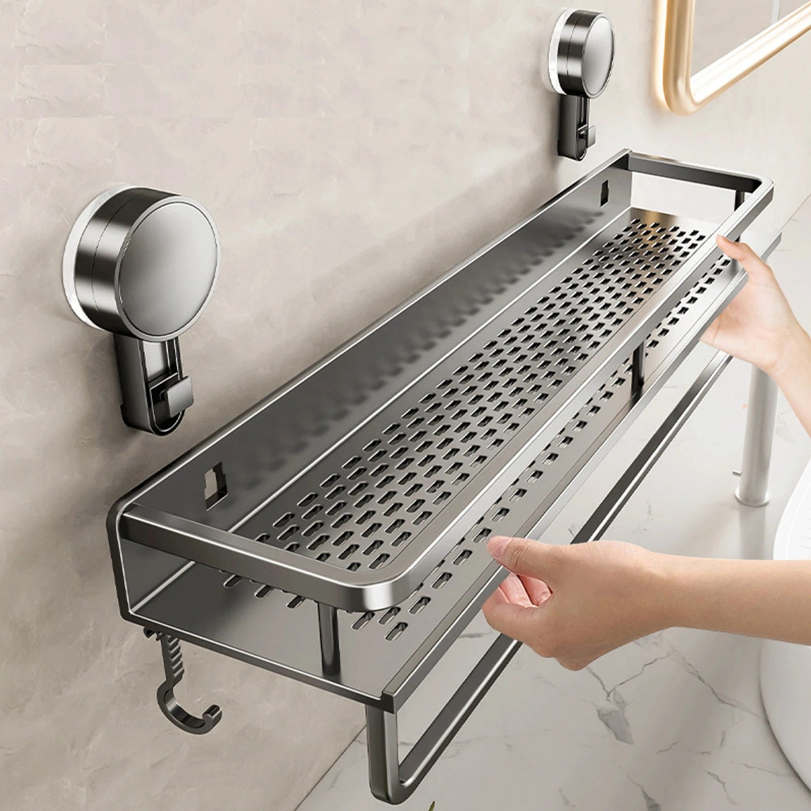 Suction Cup Shelf Toilet No Drill Hanging Rack Bathroom Organizer