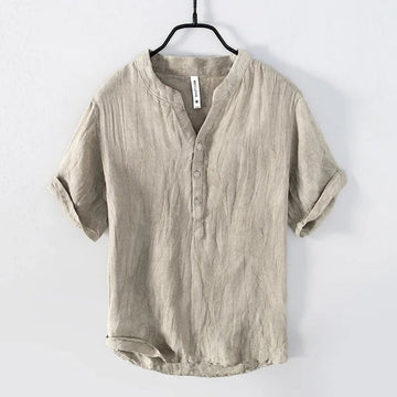 Men's Vintage Linen T-Shirt - Slim Fit Short Sleeve Summer Top