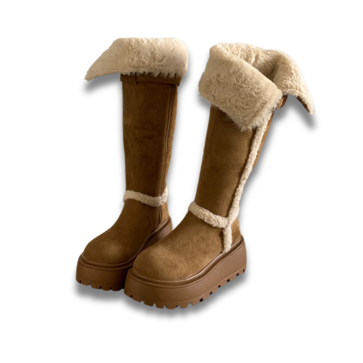 Women's Winter Snow Boots - Fur Lined Platform Flats Vintage Long Booties