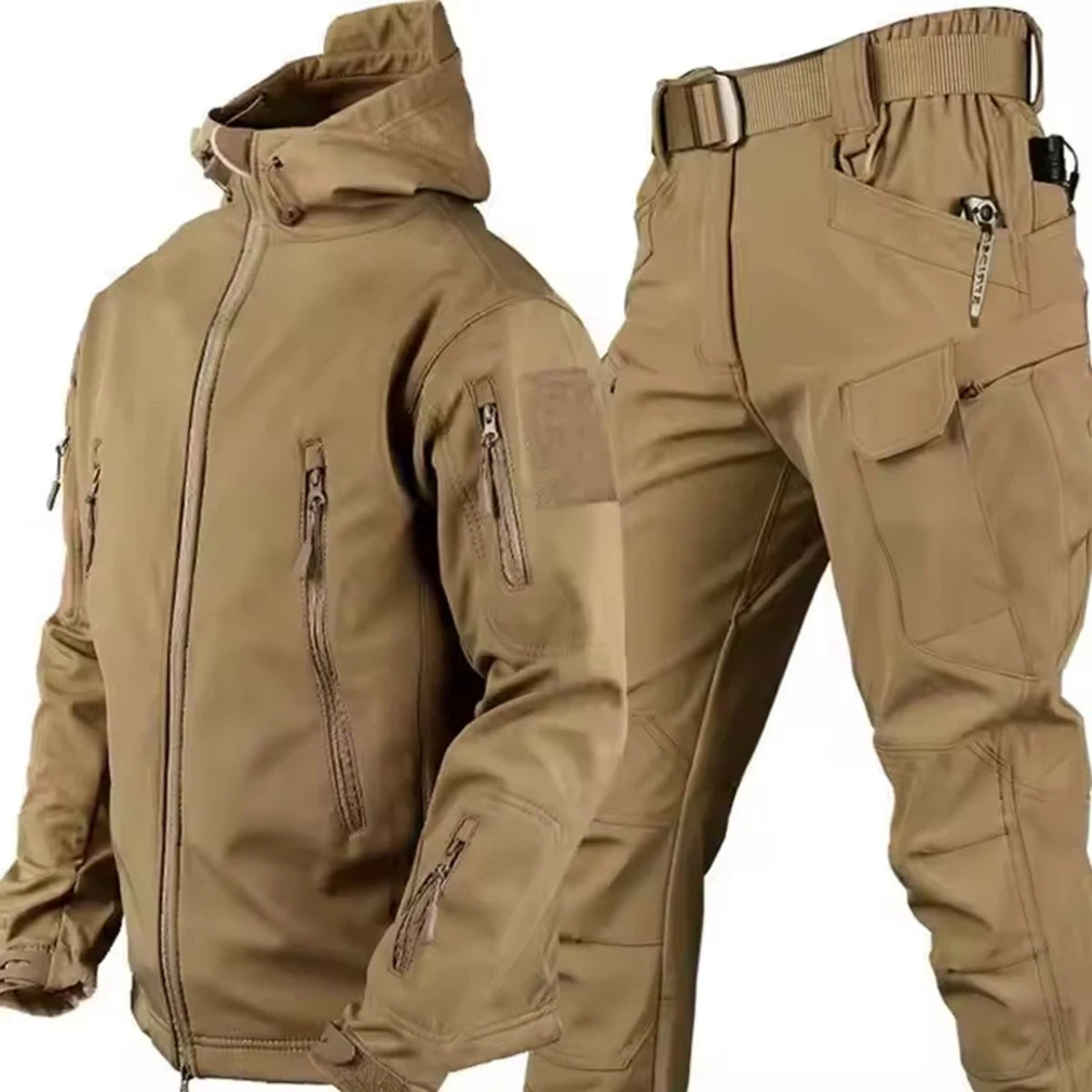 Men's Winter Tactical Jacket Set - Waterproof Softshell with Fleece Lining and Cargo Trousers