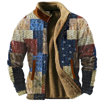 Men's Casual Cardigan Thickened Warm 3D Printed Sweatshirt