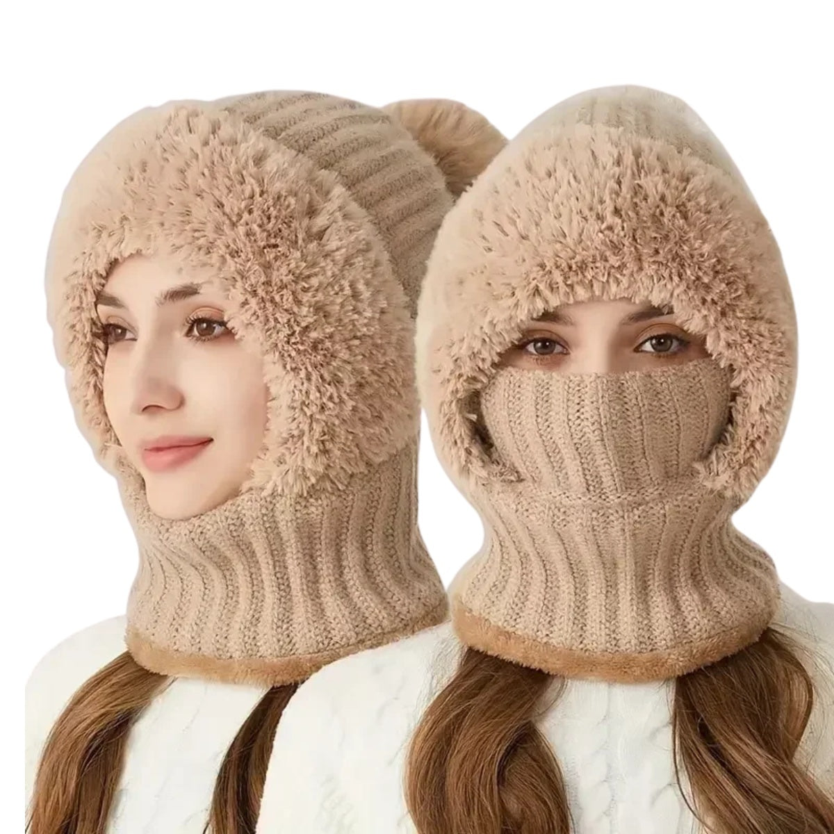 Thermal Fleece Cycling Beanie - Windproof Knit Hat with Ear Covers Neck Warmer
