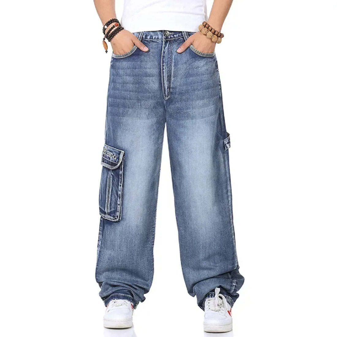 Men's Plus Size Baggy Jeans - Multi-Pocket Denim Trousers