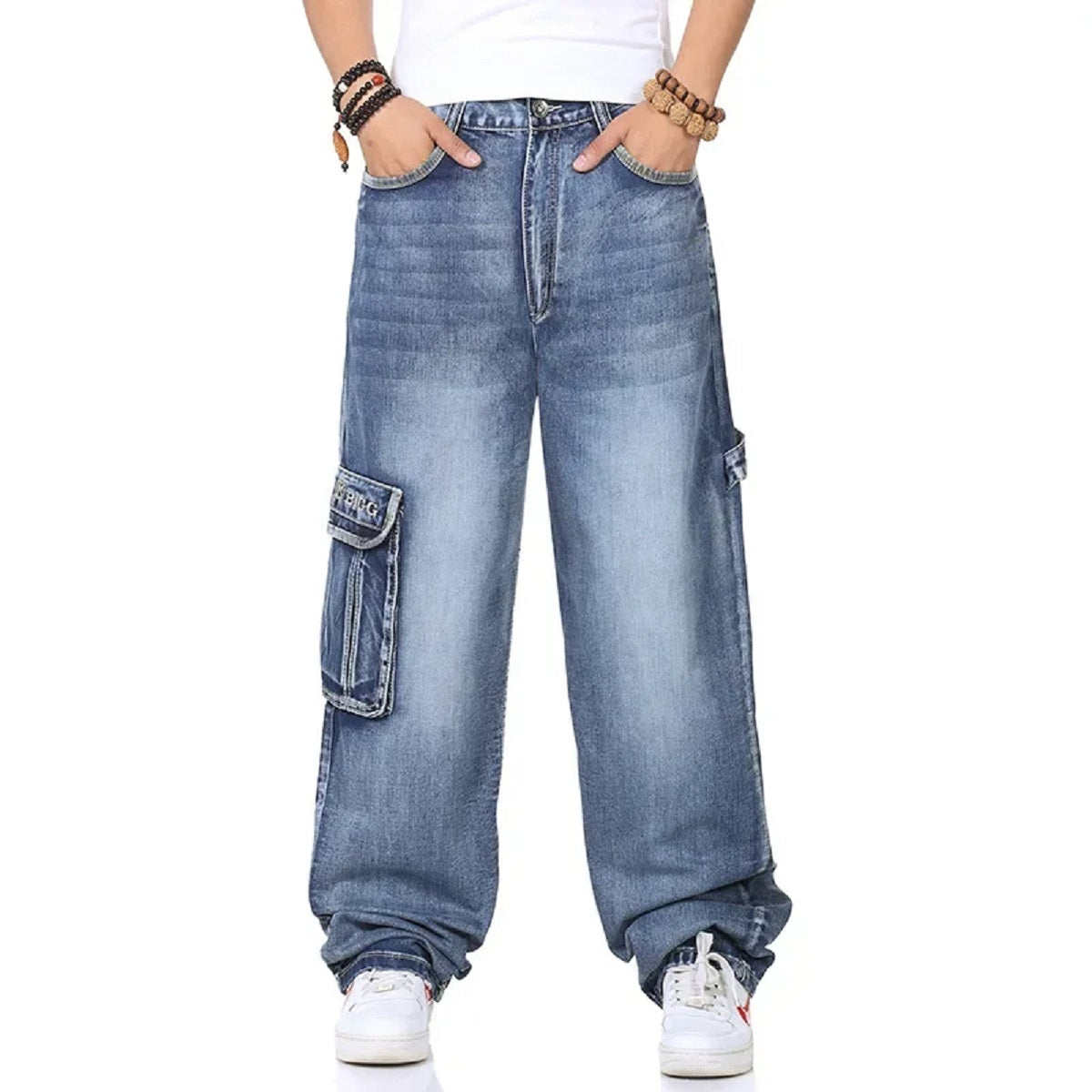 Men's Plus Size Baggy Jeans - Multi-Pocket Denim Trousers