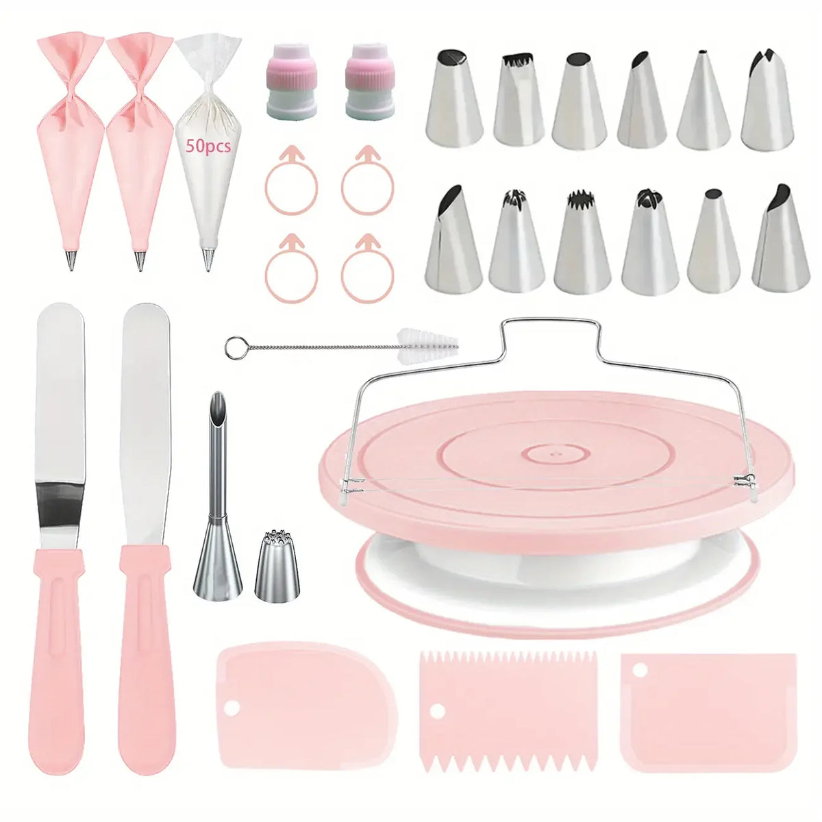 80-Piece Cake Decorating Set - Non-Slip Turntable with Piping Tips & Tools