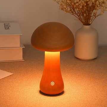 LED Wooden Cute Mushroom Table Lamp