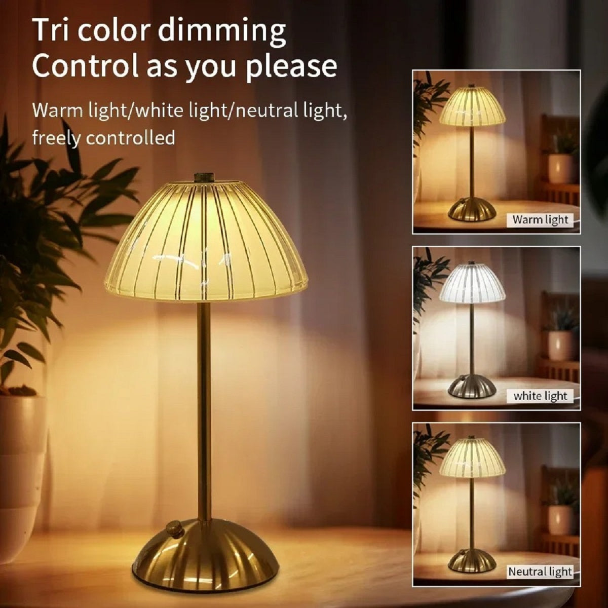 Crystal LED Table Lamp - Rechargeable Touch Sensor Dimmable Light
