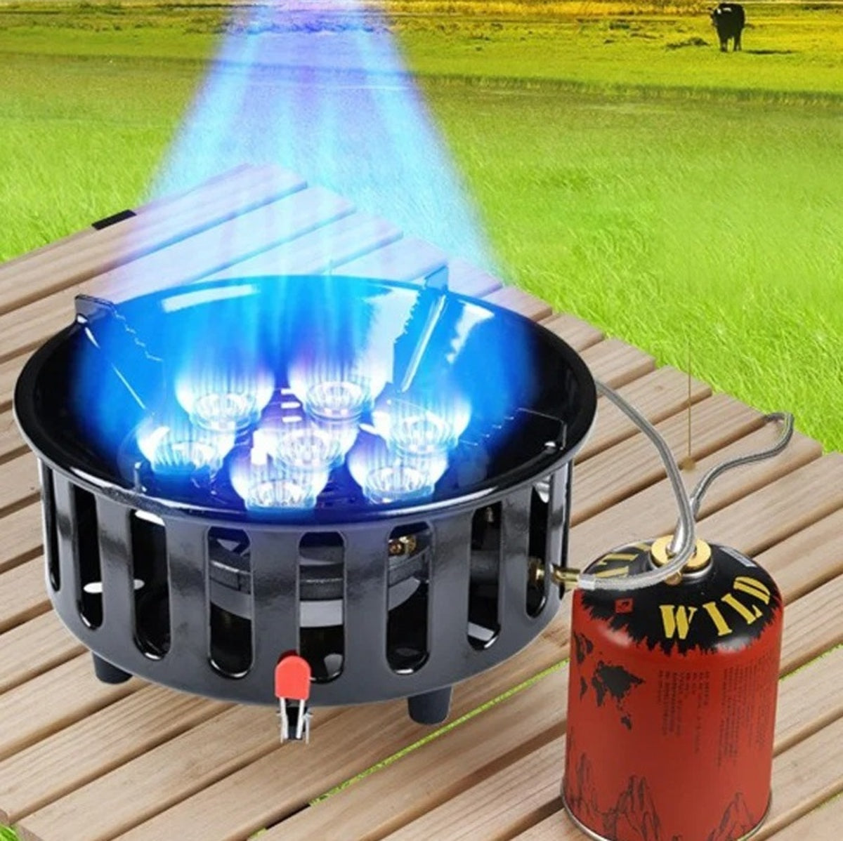 Camping Stove - 7-Core High-Power Portable Gas Burner with Ignition