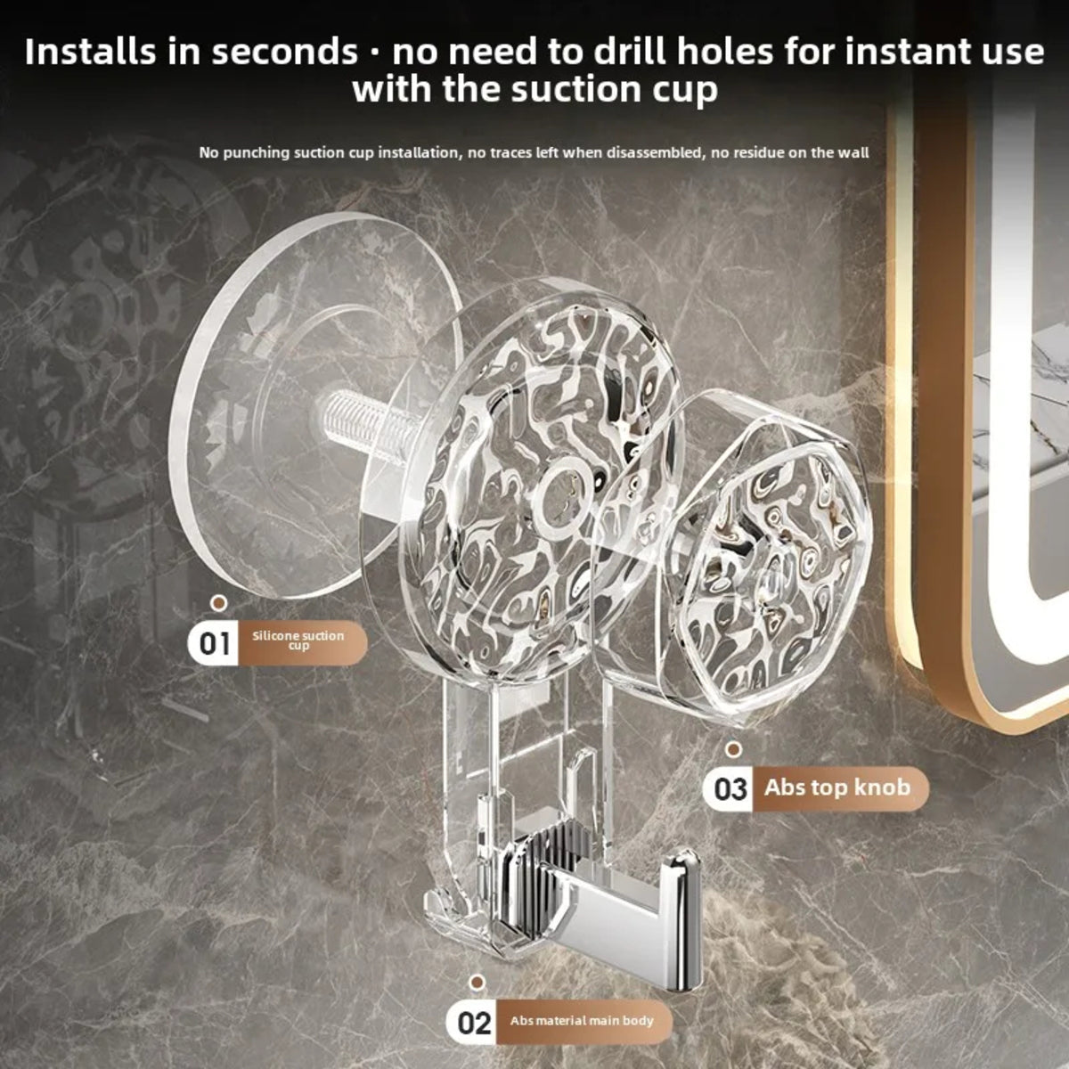 Suction Cup Hooks - No-Drill Self-Adhesive Wall for Bathroom and Kitchen
