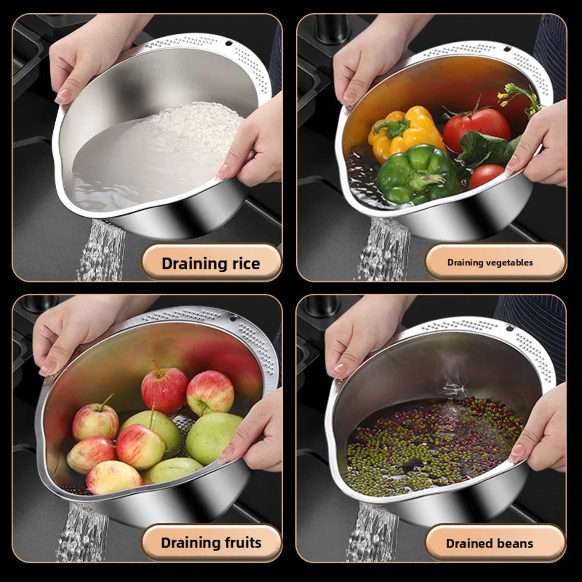 Rice Strainer Bowl - Stainless Steel Washing and Colander for Kitchen