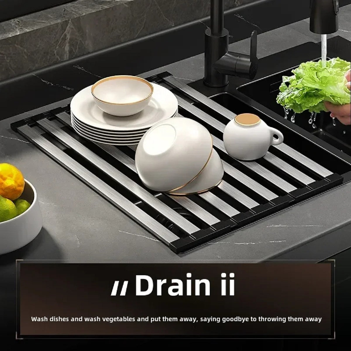 Stainless Steel Sink Drain Rack - Foldable Dish Basket