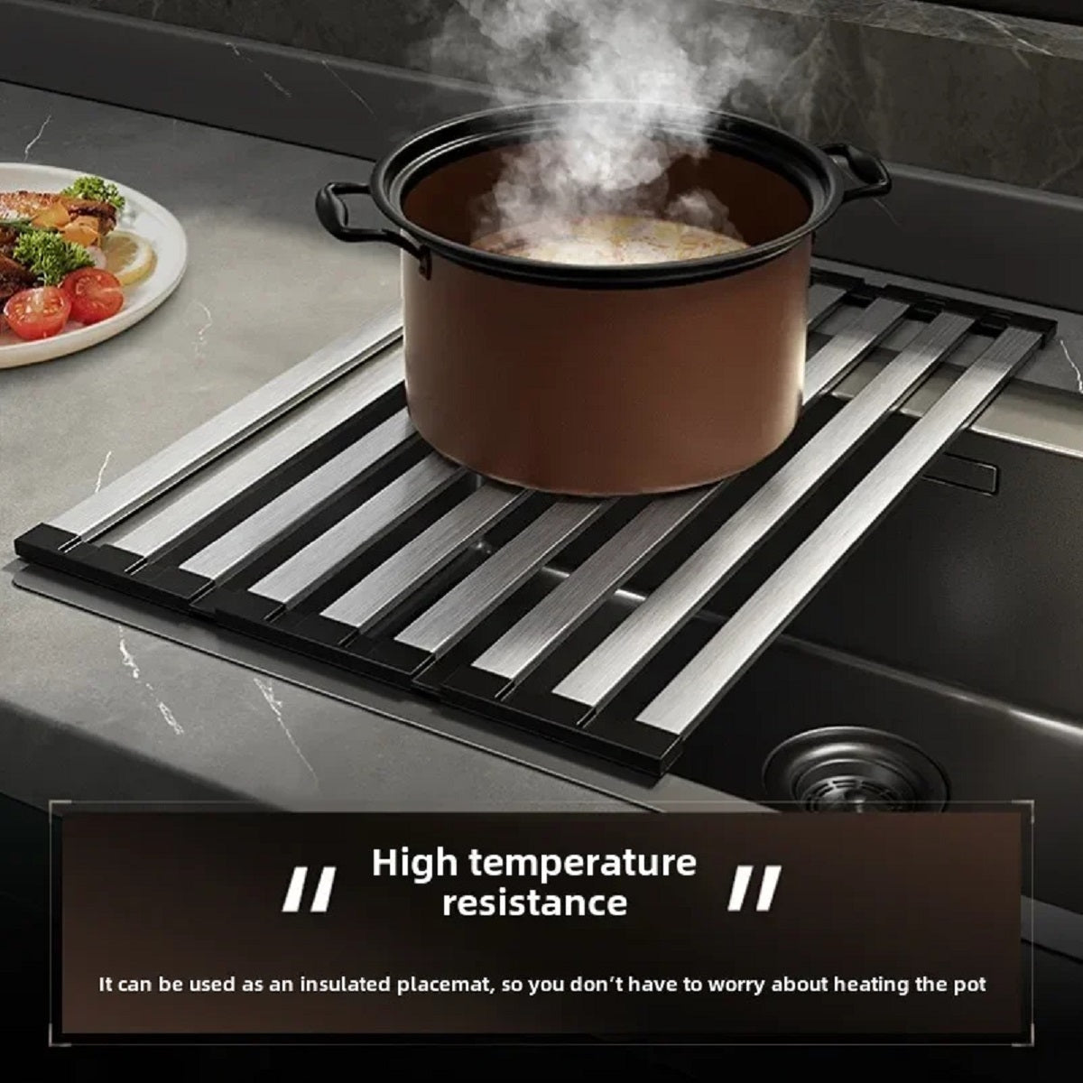 Stainless Steel Sink Drain Rack - Foldable Dish Basket