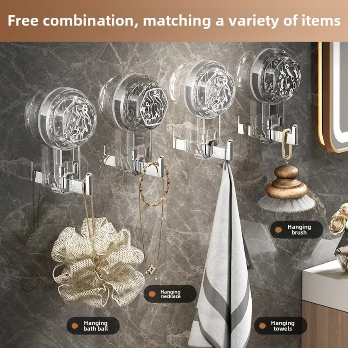 Suction Cup Hooks - No-Drill Self-Adhesive Wall for Bathroom and Kitchen