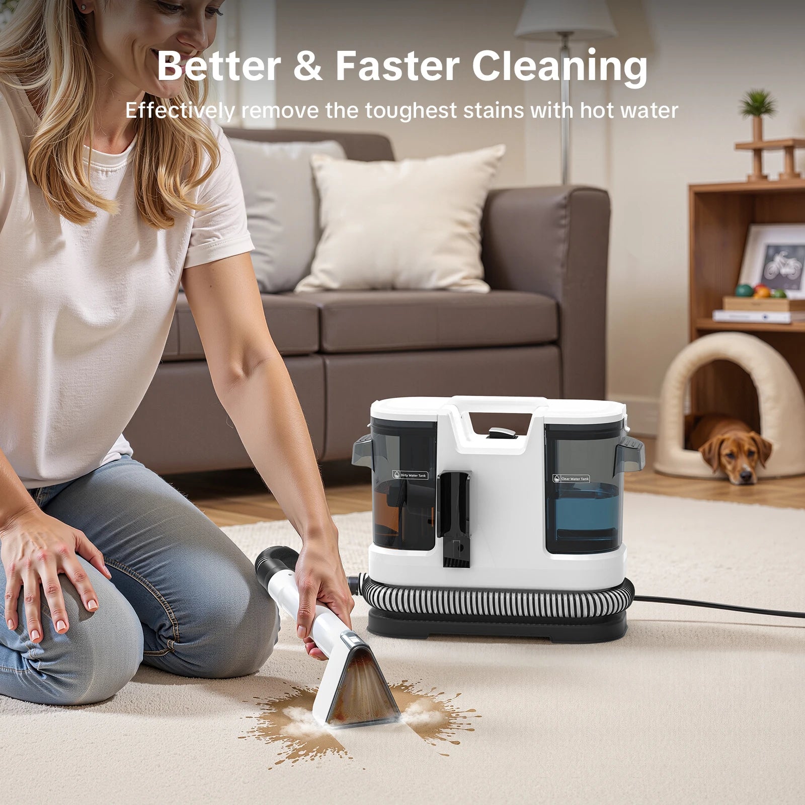 V46°farpet Cleaner - 800W Hot Water Deep Clean with Strong Suction