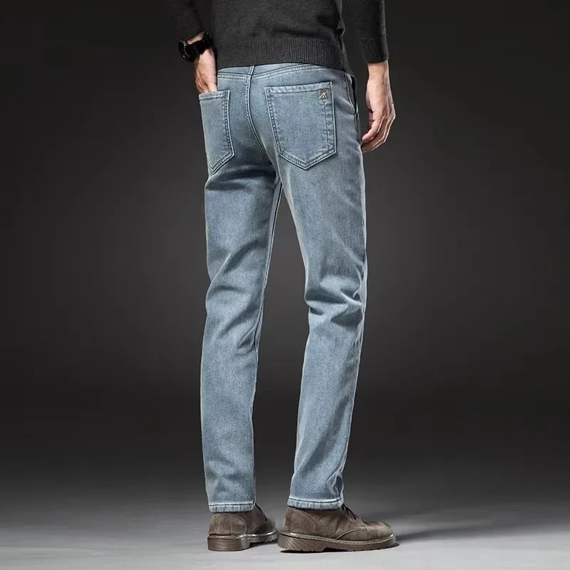 Men's Winter Fleece-Lined Jeans - Thick Warm Stretch Straight Denim