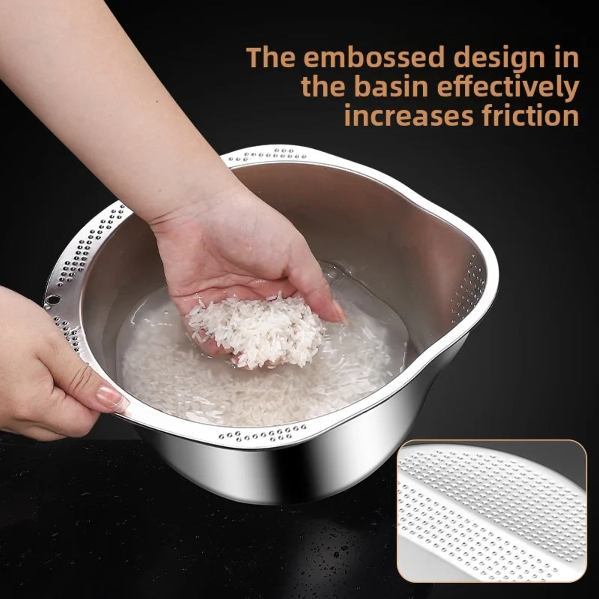 Rice Strainer Bowl - Stainless Steel Washing and Colander for Kitchen
