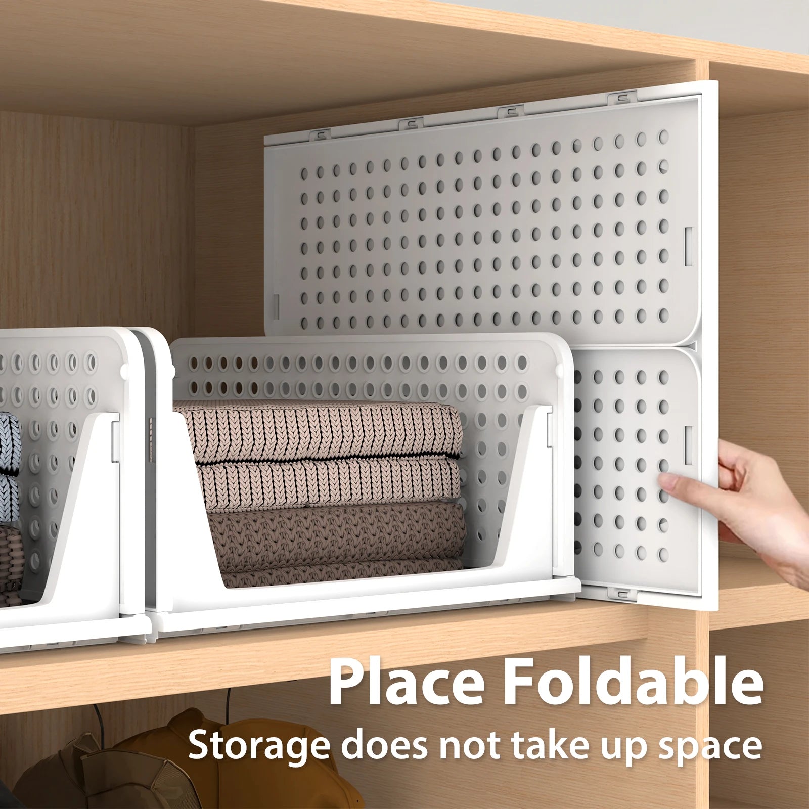 4-Pack Wardrobe Organiser - Stackable Folding Plastic Storage Baskets