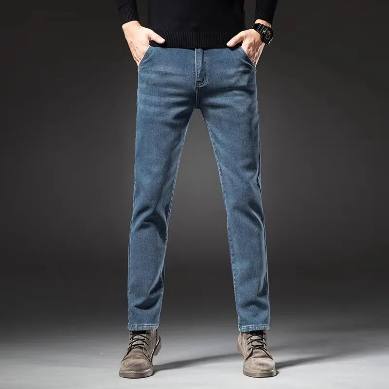 Men's Winter Fleece-Lined Jeans - Thick Warm Stretch Straight Denim