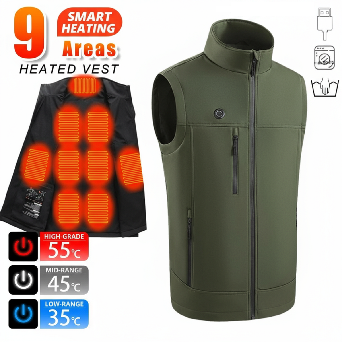Heated Vest - 9-Zone USB Charging Winter Thermal Jacket for Men and Women