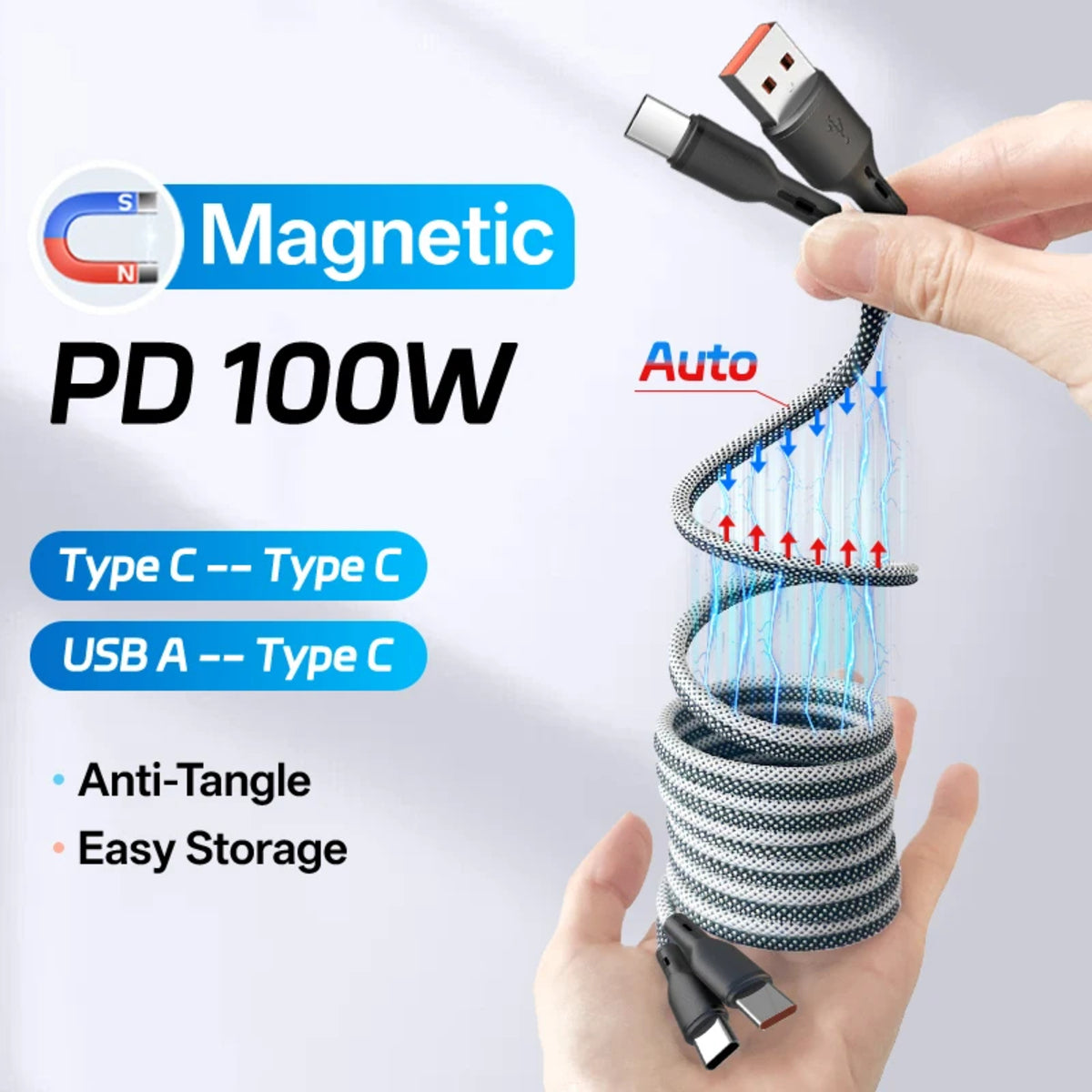 Magnetic USB Fast Charging Cable - Type-c and iPhone Compatible