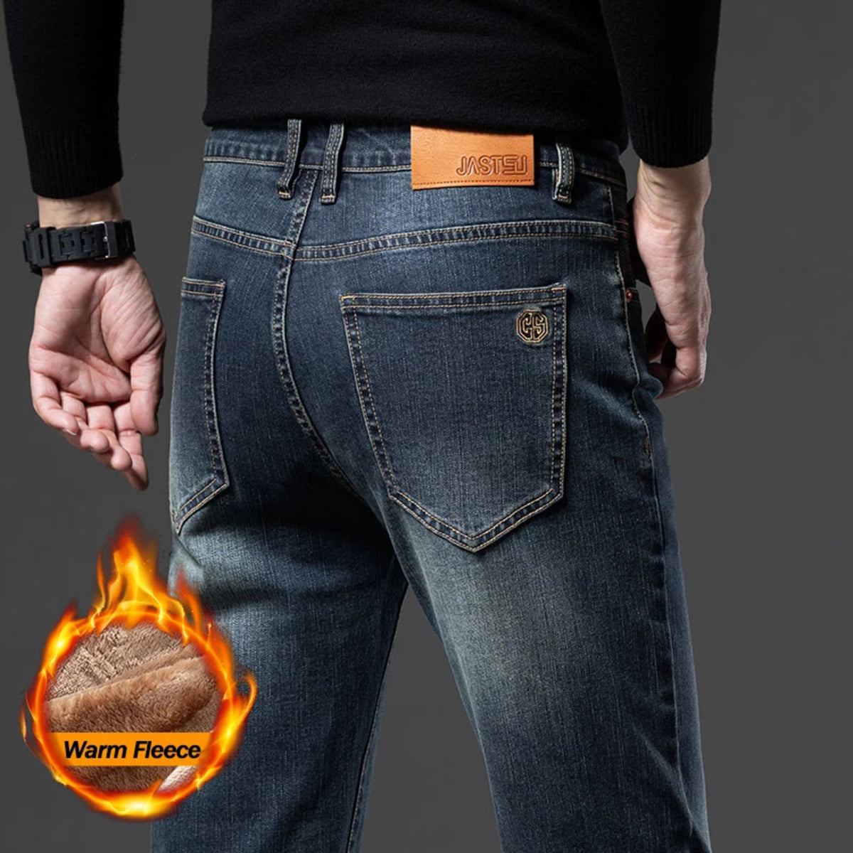 Men's Brown Vintage Winter Jeans - Thick Velvet Warm Elastic Straight Denim