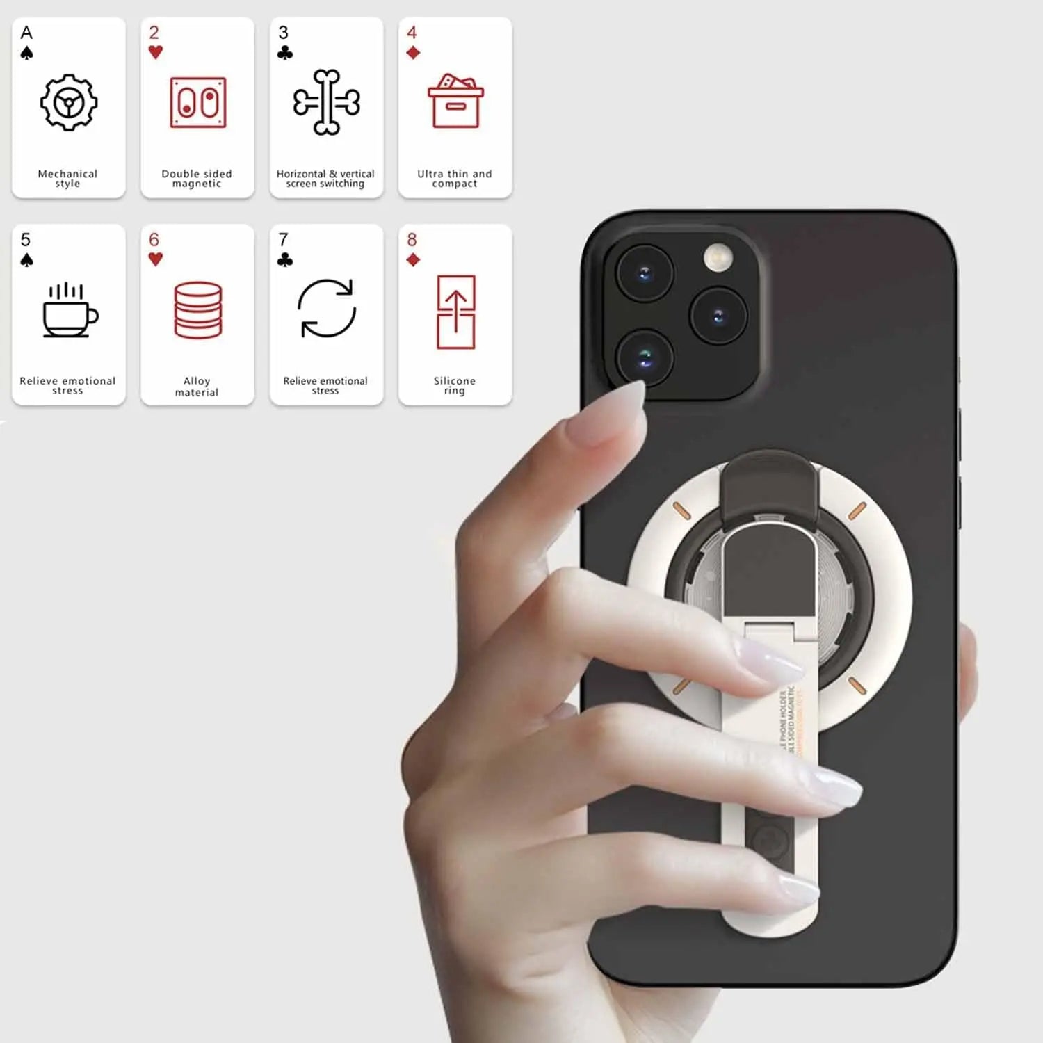 3-In-1 Magnetic Phone Grip Stand - Double-Sided Ring Holder for iPhone