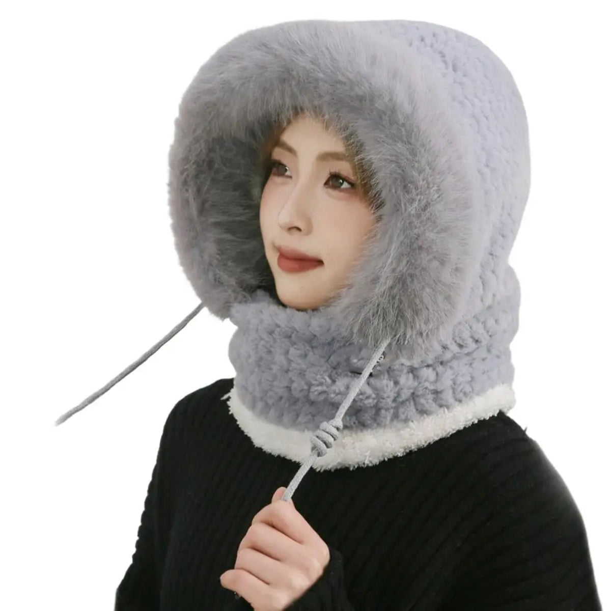 Women's Winter Plush Hat & Scarf Set - Windproof Thermal Hood with Ear Protection