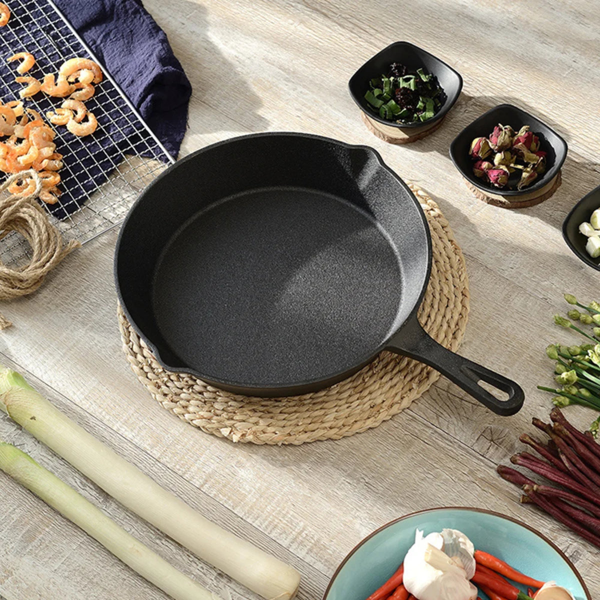 3-Piece Cast Iron Frying Pan Set - Uncoated Non-Stick Skillets & Stir-Frying