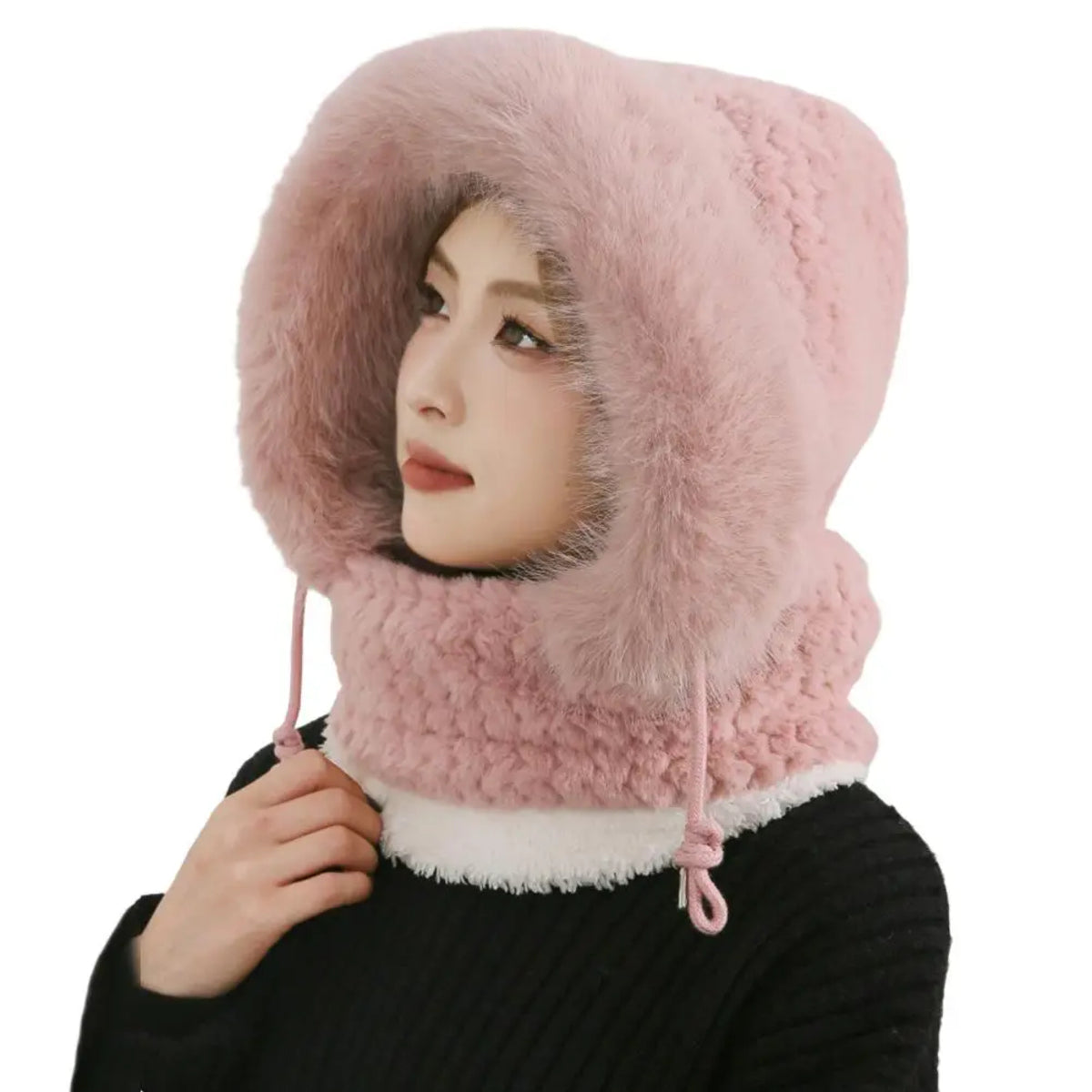Women's Winter Plush Hat & Scarf Set - Windproof Thermal Hood with Ear Protection