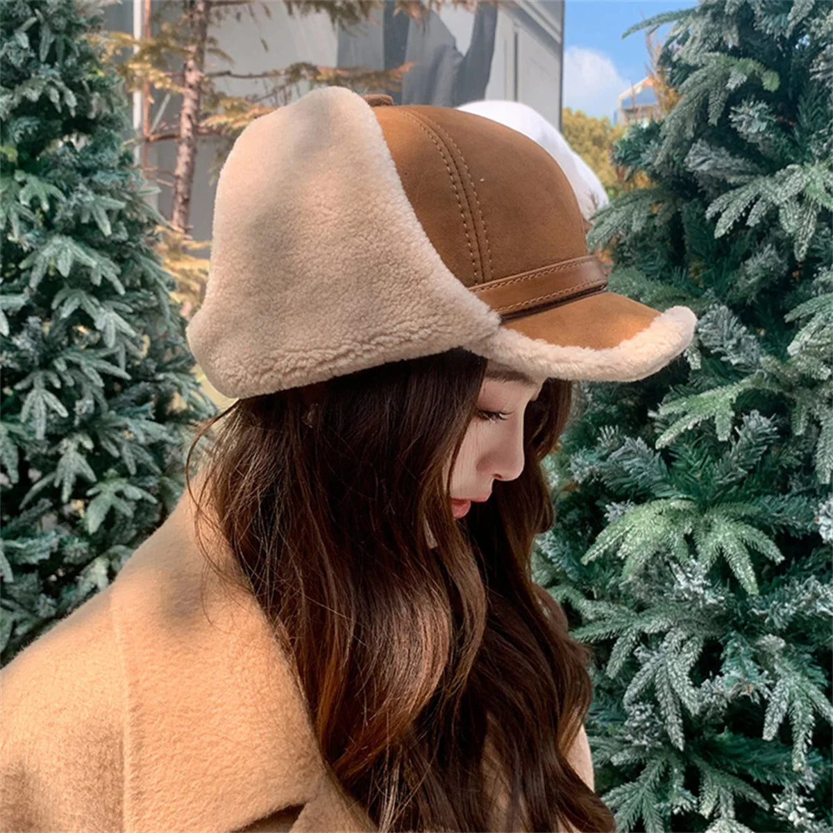 Men's Leather Winter Hat - Fur Lined Bomber Cap with Warm Earflaps