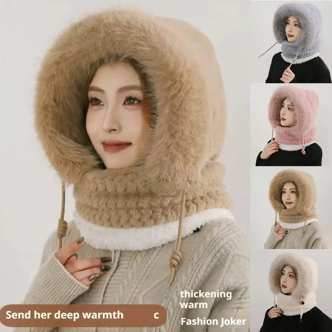 Women's Winter Plush Hat & Scarf Set - Windproof Thermal Hood with Ear Protection
