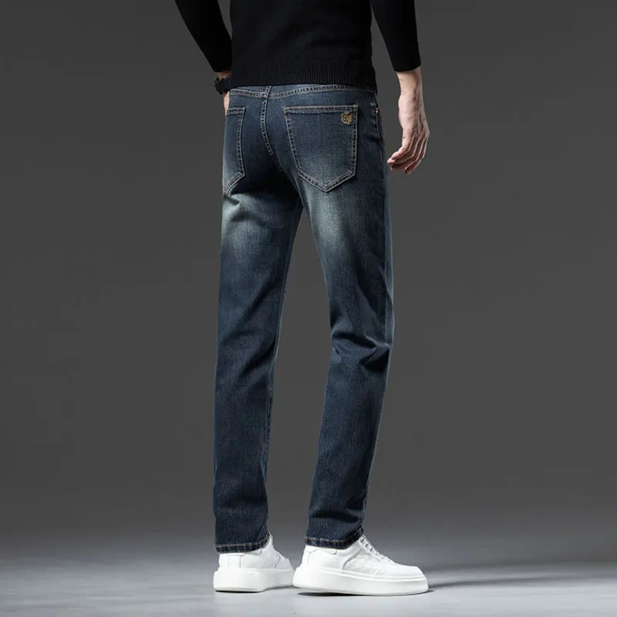 Men's Brown Vintage Winter Jeans - Thick Velvet Warm Elastic Straight Denim