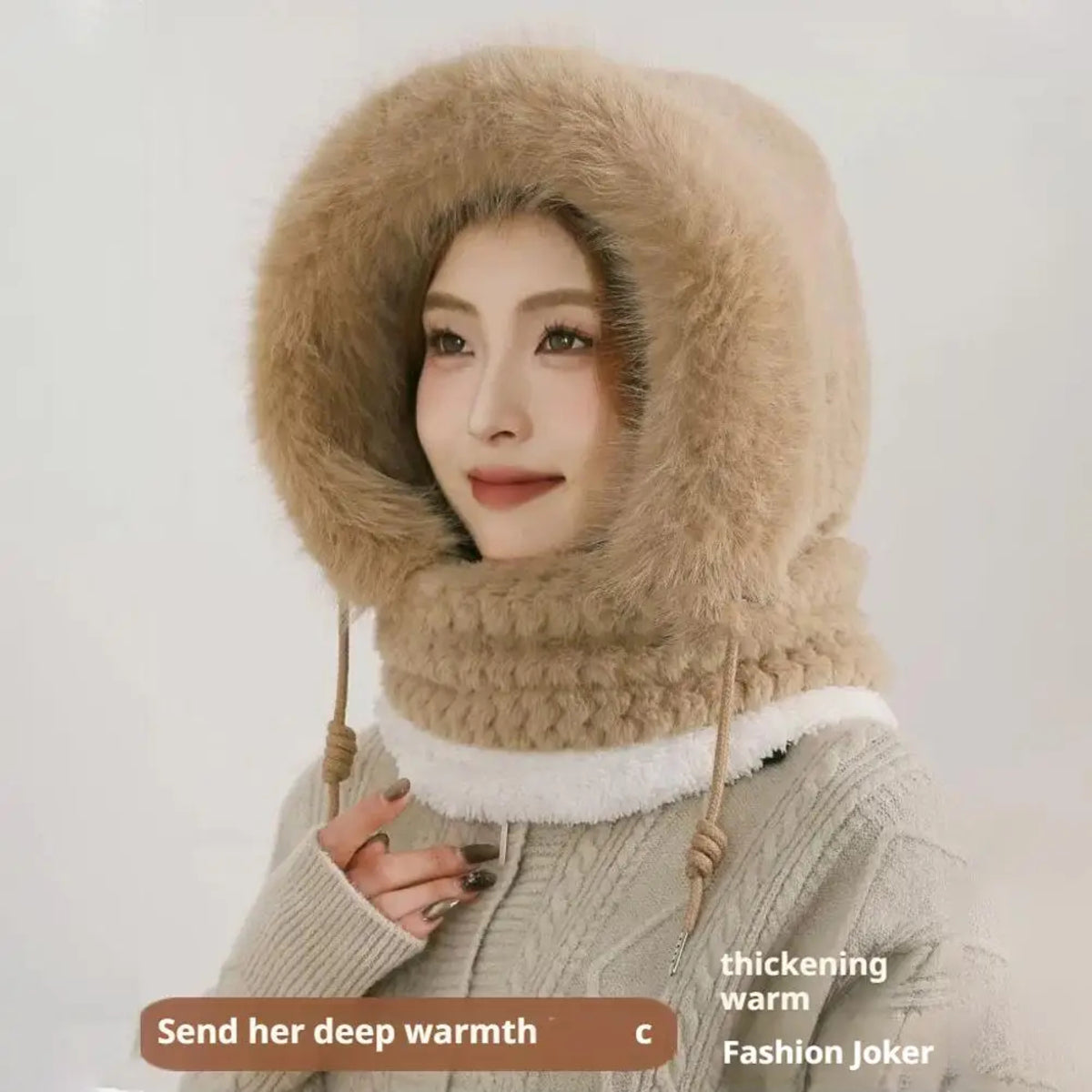 Women's Winter Plush Hat & Scarf Set - Windproof Thermal Hood with Ear Protection