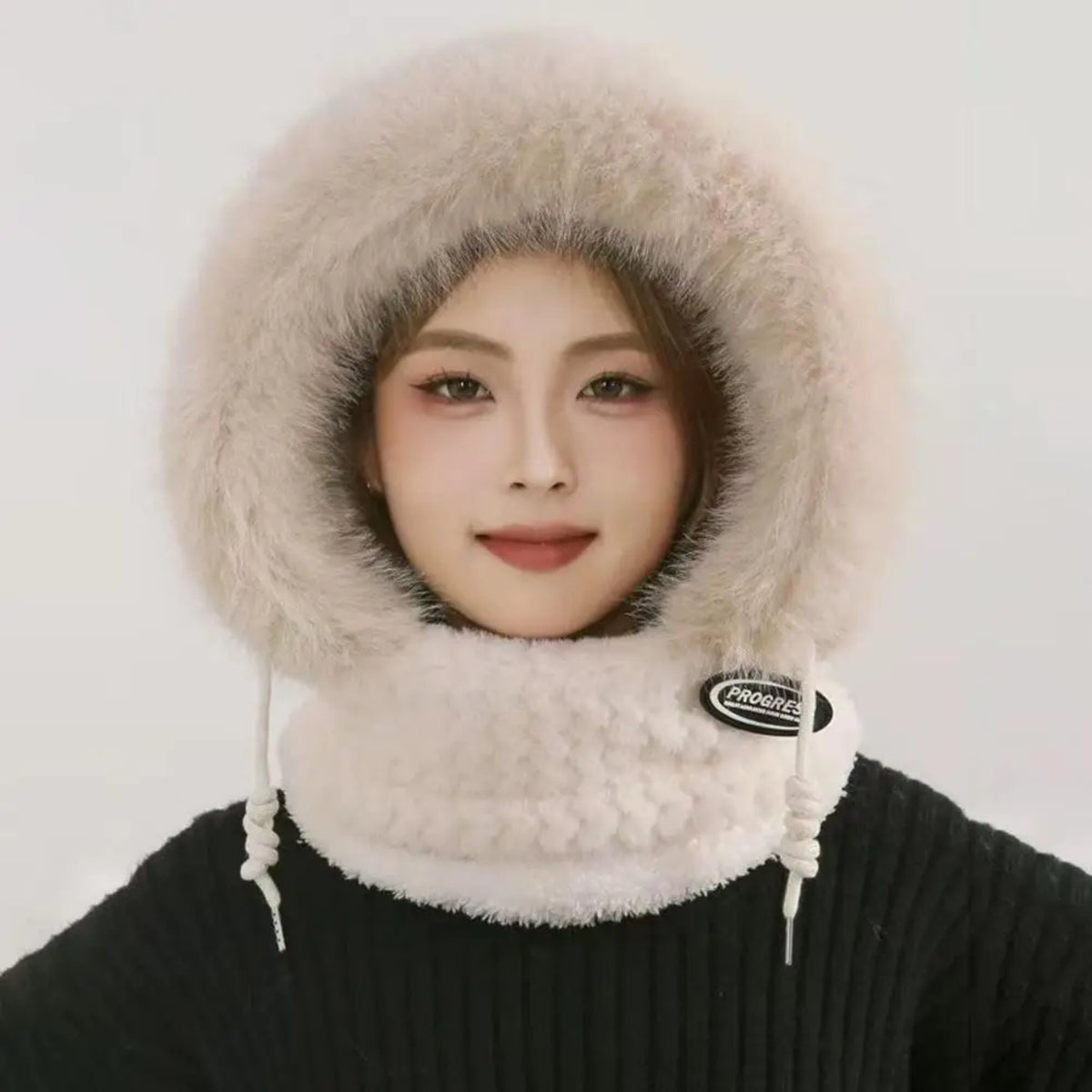 Women's Winter Plush Hat & Scarf Set - Windproof Thermal Hood with Ear Protection