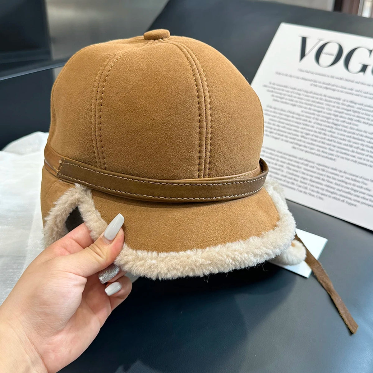 Men's Leather Winter Hat - Fur Lined Bomber Cap with Warm Earflaps