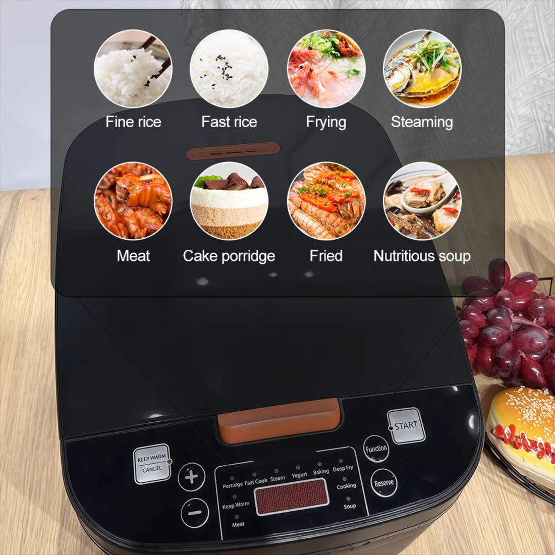 5 qt Electric Rice Cooker - Multi-Functional Steamer with Non-Stick Pot and LCD Display
