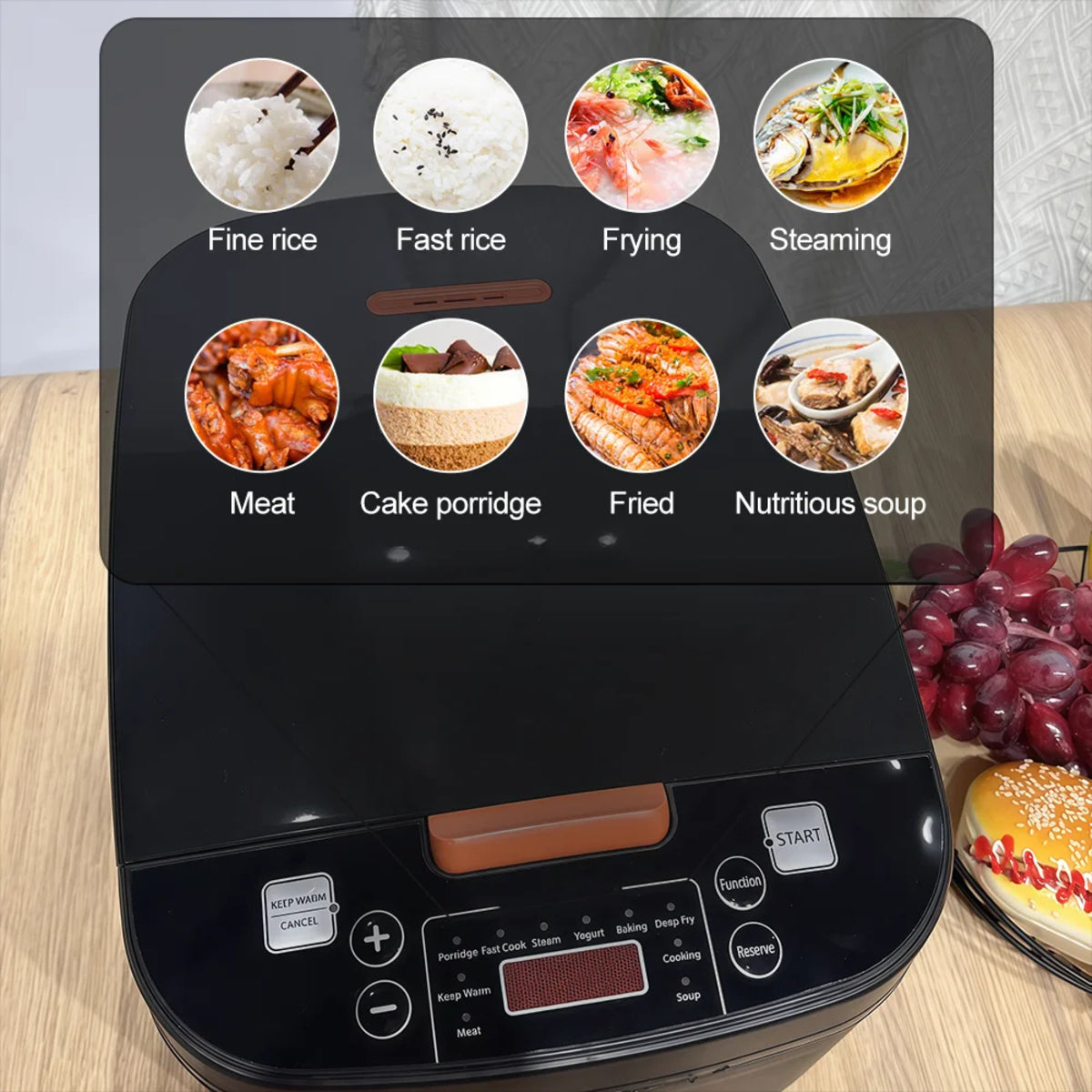 5 qt Electric Rice Cooker - Multi-Functional Steamer with Non-Stick Pot and LCD Display