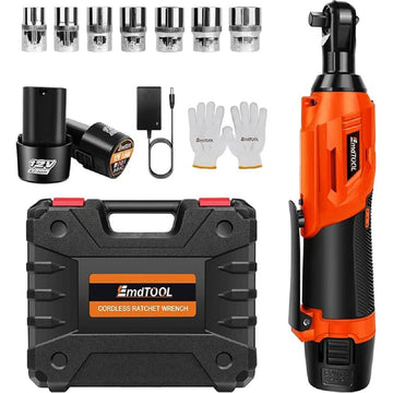Cordless Electric Ratchet Wrench 12V - 3/8" with 2 Batteries and Sockets