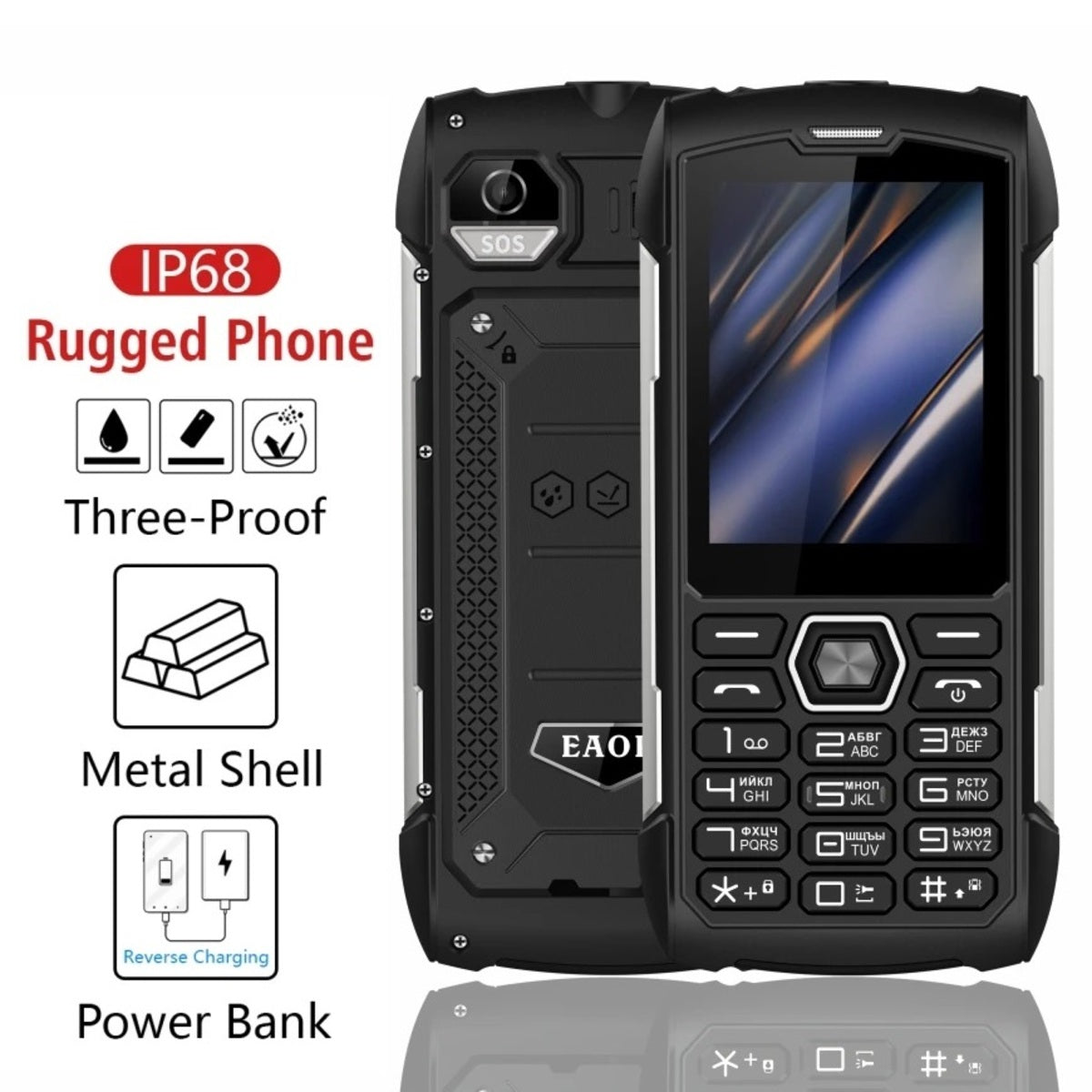 Eaor 2G Rugged Phone - 4000MAH Power Bank Flashlight IP68 Waterproof