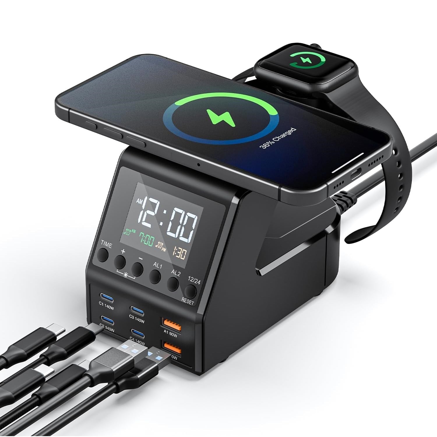 Charger Station - 4×140w Usb-c & Wireless Fast with Clock